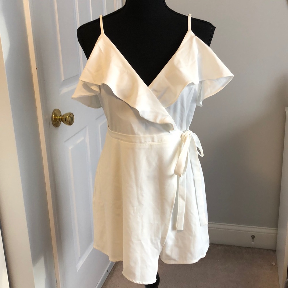 Ivory Faux Wrap Ruffle Romper